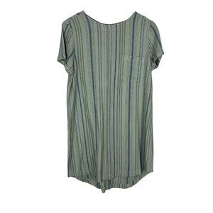 Cloth & Stone Dress Small Green Stripe Linen Blend Button Back Short‎ Sleeve S